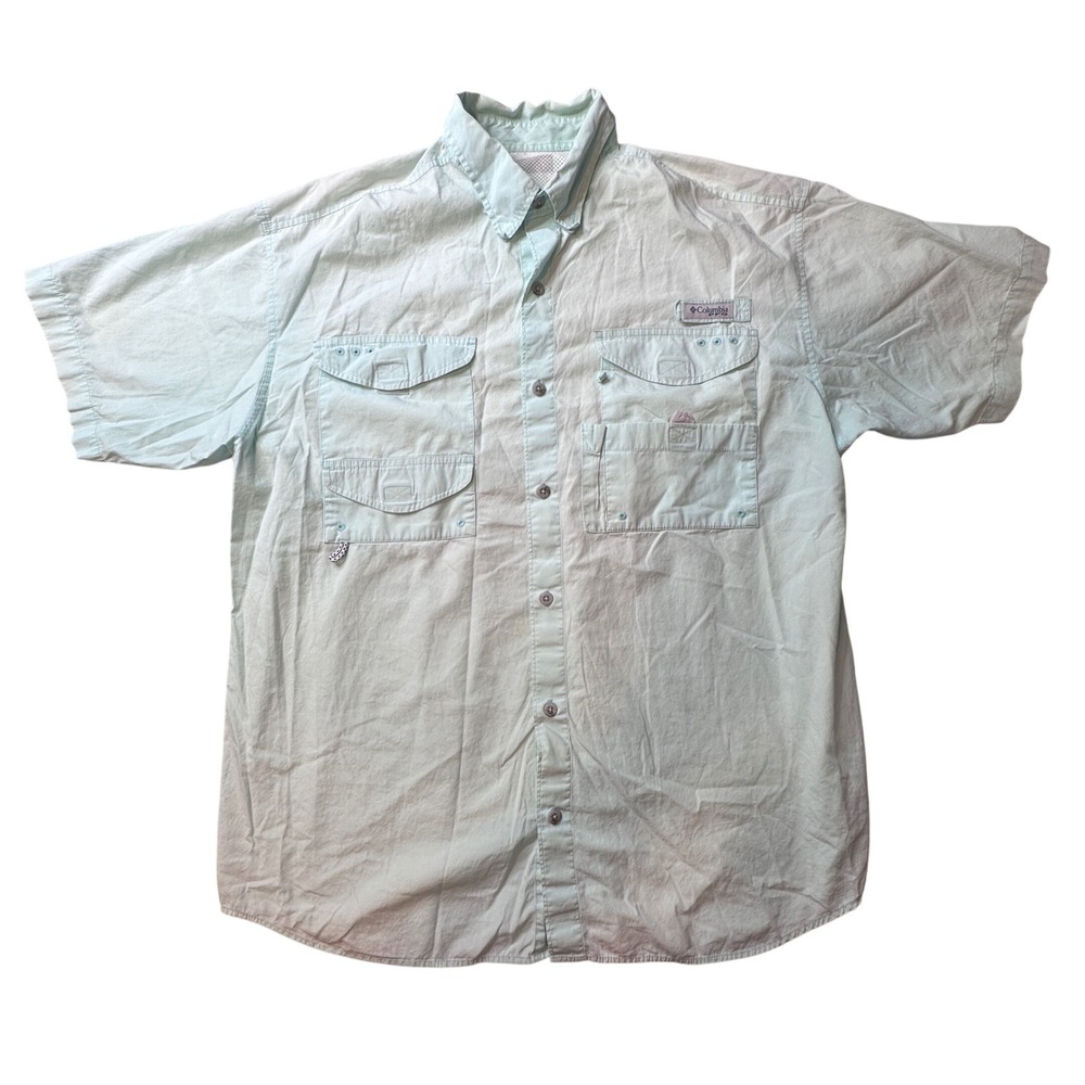 Columbia Fishing Shirt Mens‎ L Green PFG Bahama Short Sleeve Button Down Vented